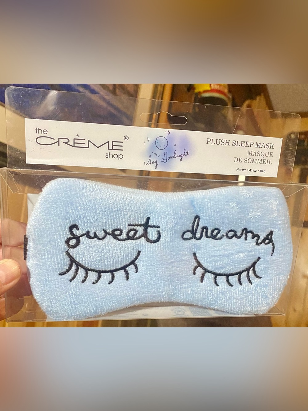 The Crème Shop Sweet Dreams Light Blue Plush Sleep Mask